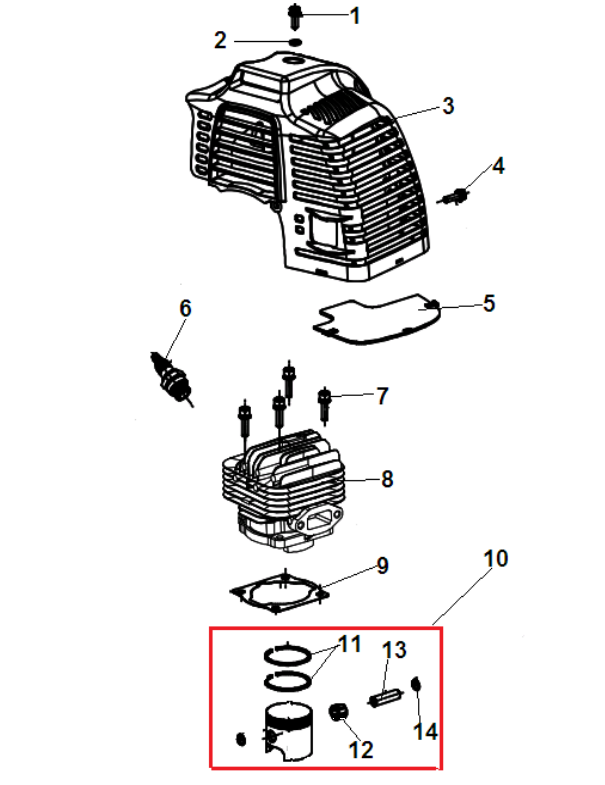 1 ПОРШЕНЬ - ЦИЛИНДР - СВЕЧА ТРИММЕР CHAMPION Т433-2