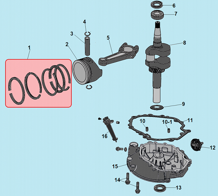 9 ПОРШЕНЬ - КОЛЕНВАЛ - КОЛЬЦА Газонокосилка CHAMPION LM5131