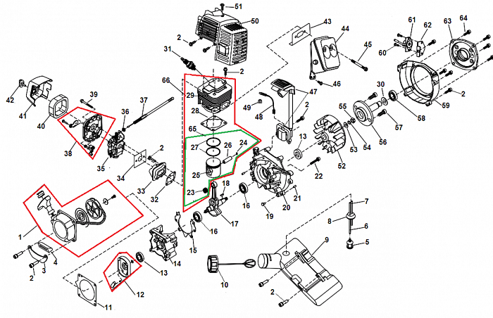 1 КАРБЮРАТОР - ПОРШЕНЬ   - ЦИЛИНДР - ФИЛЬТР - СТАРТЕР - МАГНЕТО МОТОПОМПА CHAMPION GP26-II